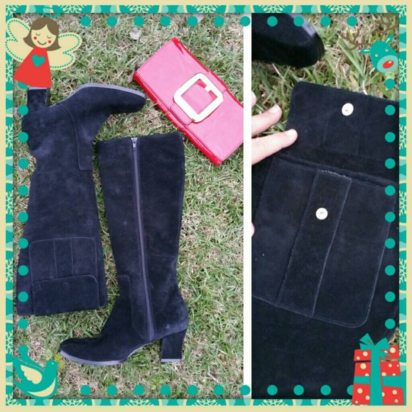 Newport News Black Suede Leather Knee Boots 9.5 - Picture 2 of 4