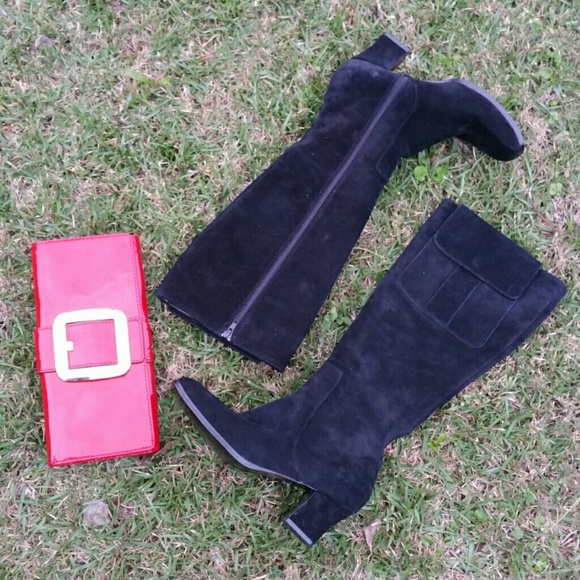 Newport News Black Suede Leather Knee Boots 9.5 - Picture 3 of 4