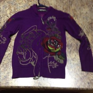 Ed hardy purple zip up sweater size sm