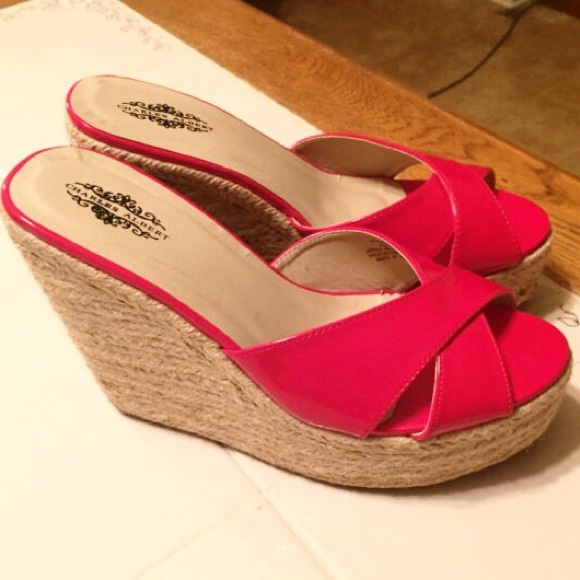 Sexy Hot Red Patent Wedge Sandals Charles Albert