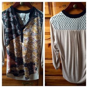 Vintage feel knit and woven Asian inspired top