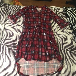 Plaid high low shirt dress