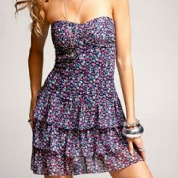 EXPRESS FLORAL STRAPLESS DRESS - Picture 1 of 4