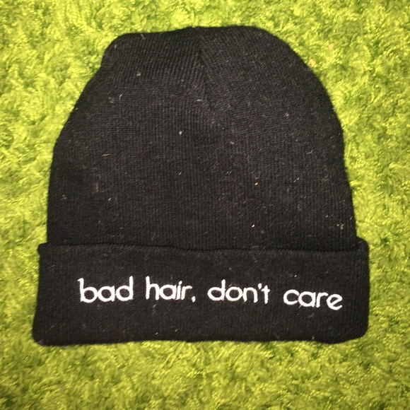 "Bad hair, don't care" Black Beanie