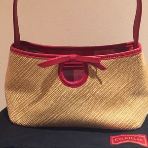 NWOT Cole Haan straw bag w red leather handle