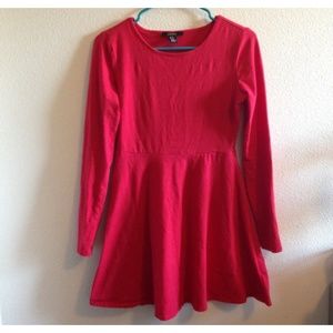 Red long sleeved flare dress