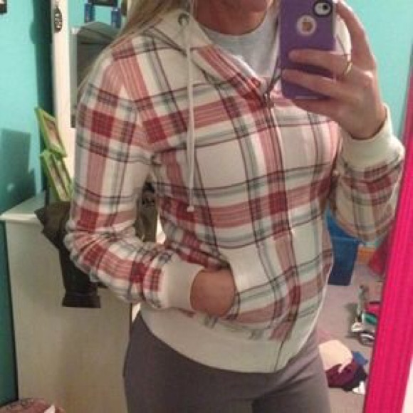 Red and cream plaid fur hoodie