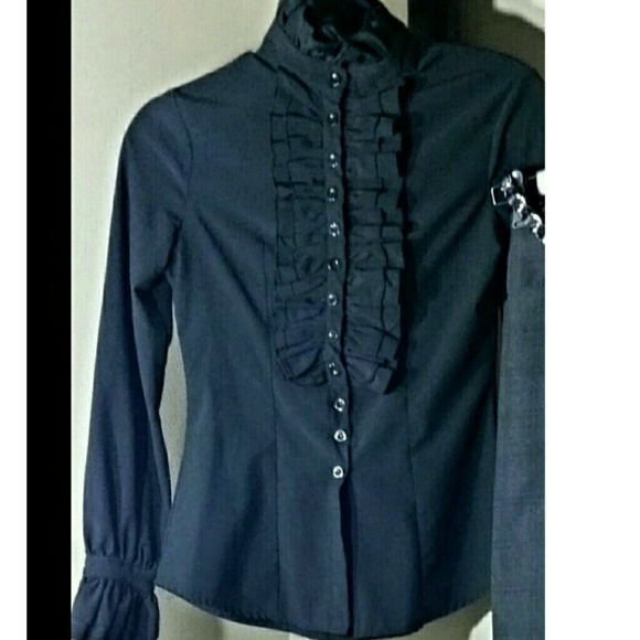 Stretch Black High Collar Blouse..size S - Picture 2 of 2