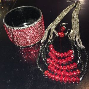 Red bling bracelet, black base
