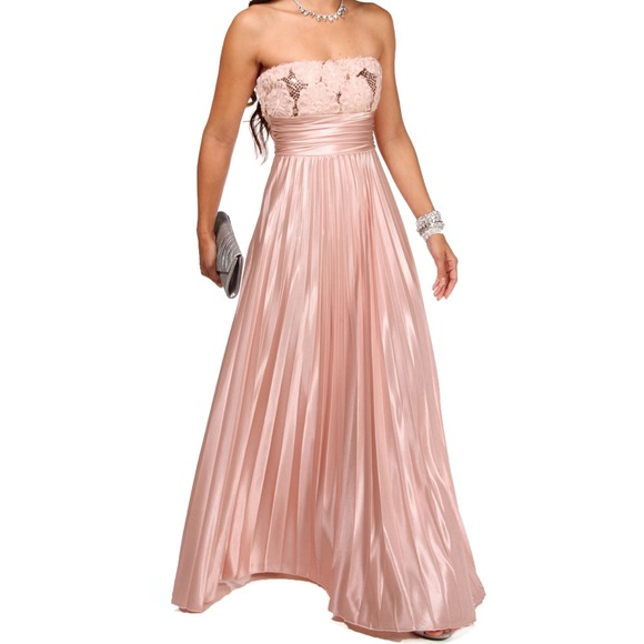 Pink maxi dress with sequin & floral bust detail