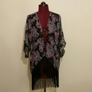 Sheer Floral Fringe Kimono