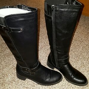 Black wide calf boots