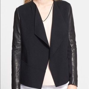 NWT Vince Black Jacket with Leather Sleeves