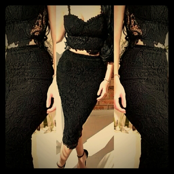 Lace midi & crop top dress 2 piece