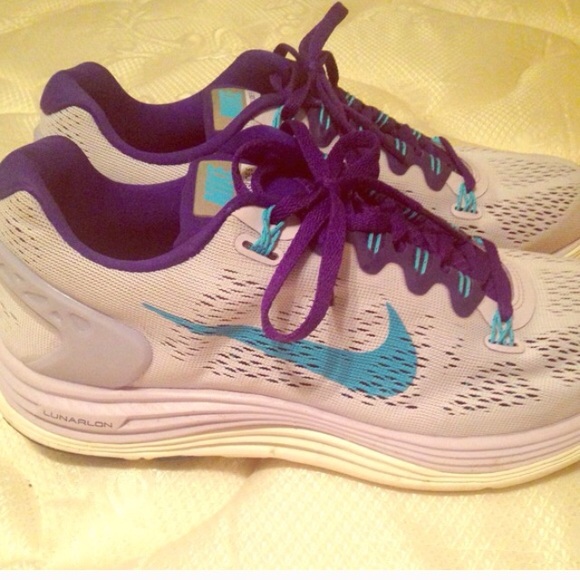 White & Purple Nike Lunarglide Sneakers