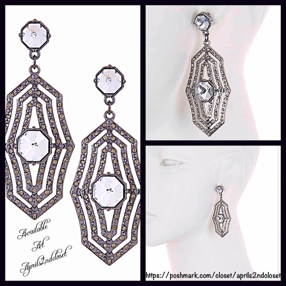 CRYSTAL PAVE GLAM DANGLE STATEMENT EARRINGS A3C - Picture 2 of 5