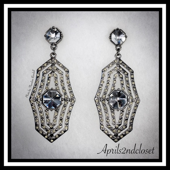 CRYSTAL PAVE GLAM DANGLE STATEMENT EARRINGS A3C - Picture 3 of 5
