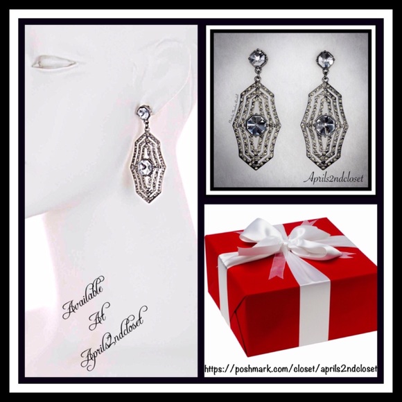 CRYSTAL PAVE GLAM DANGLE STATEMENT EARRINGS A3C - Picture 4 of 5