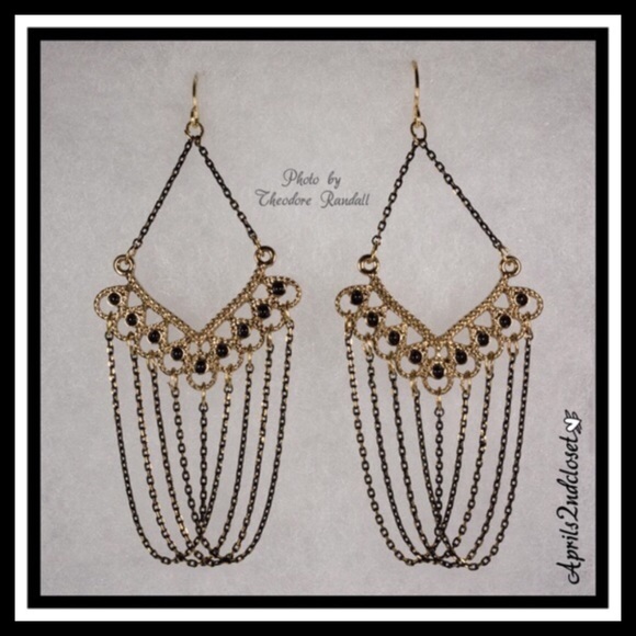 Boutique Jewelry - Chain Chandelier Stone Earrings Boho Black Stones