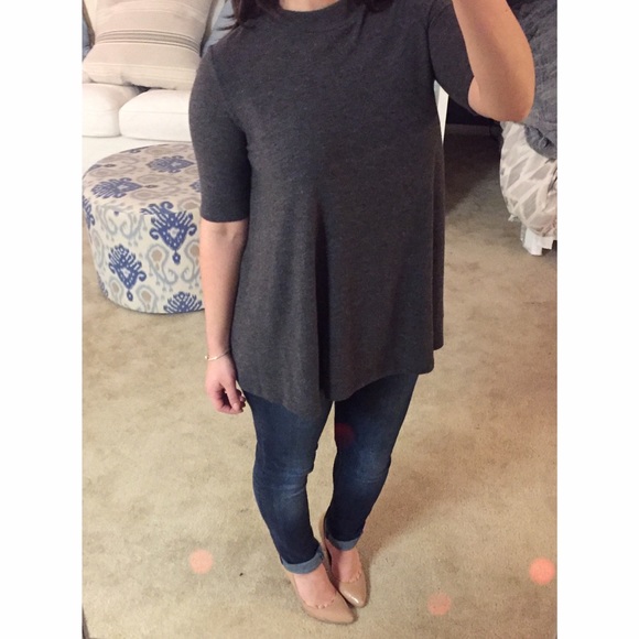 charcoal fleece mock neck top