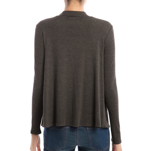 charcoal ribbed mock neck top - Picture 3 of 3