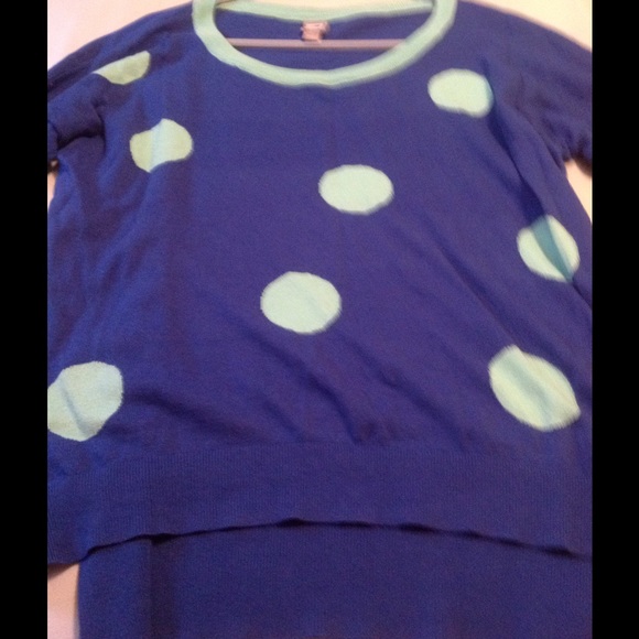 JCP L Sweater with Polka Dots Blue green dots!