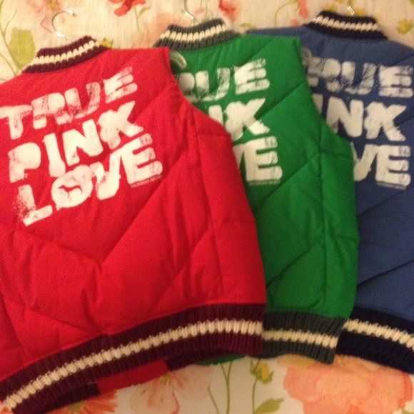 PINK VS green puffy vest
