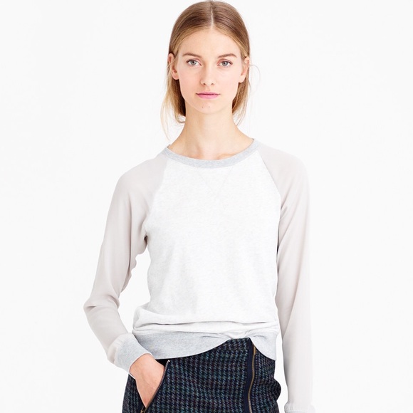 J. Crew Silk Sheer Sleeve Sweatshirt - Picture 1 of 4
