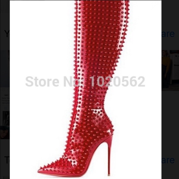 Knee High Red Spiked Stiletto Boots