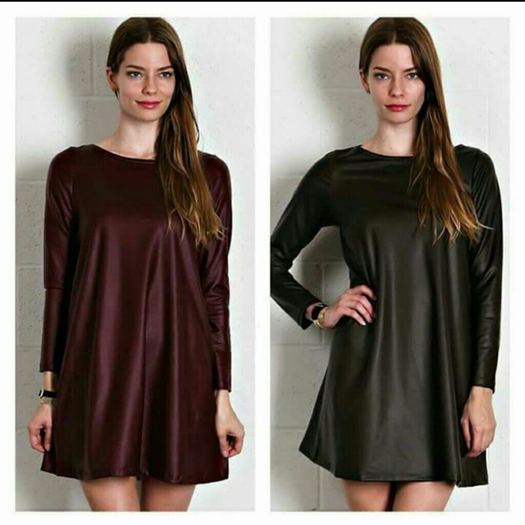 Olive PU scoop neck mini dress