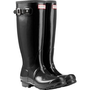 Hunter original tall black gloss rain boots size 8