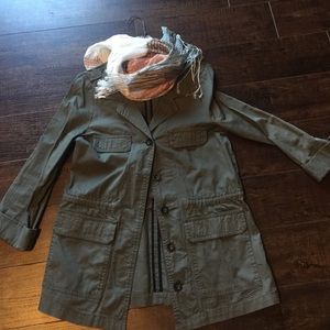 Maurice's olive green jacket with scarf