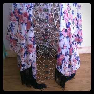 Floral/fringe kimono NEW