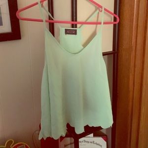 Mint green, open back tank