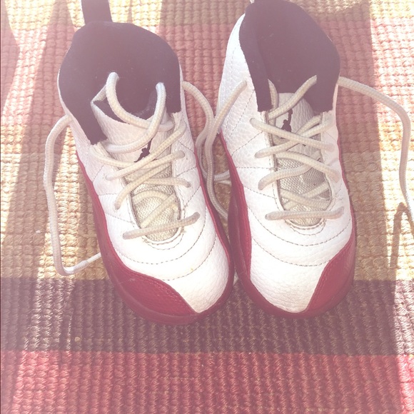 Red & white Jordan 12's for toddlers