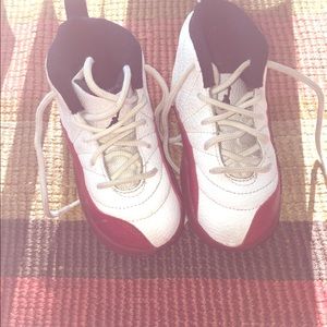 Red & white Jordan 12's for toddlers