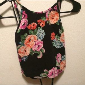 Stretchy flower print halter crop top