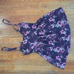 Fun, floral, indigo baby doll blouse!