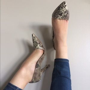 Topshop Office brand Snake Print leather pumps