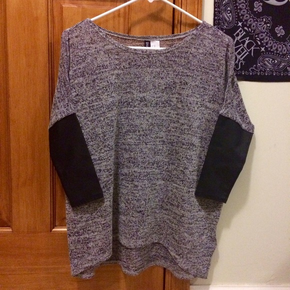 Loose gray and faux leather shirt