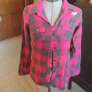 Fox Flannel Bright Pink/Reddish and Charcoal Grey