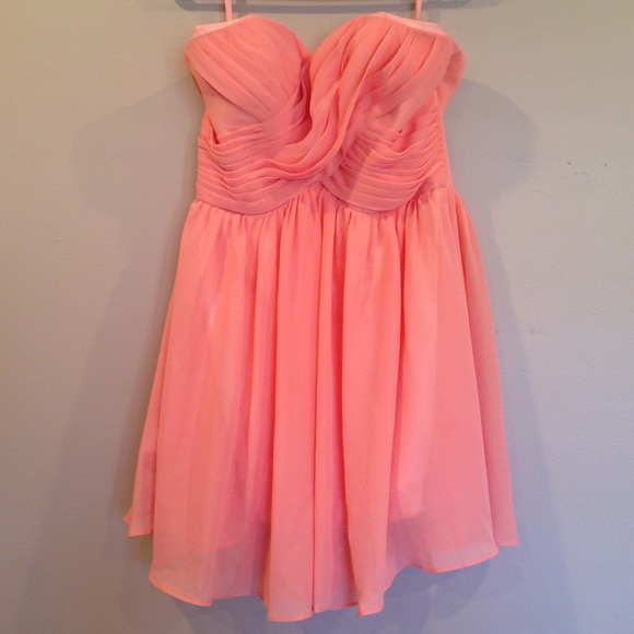 Coral/salmon pink strapless short formal dress