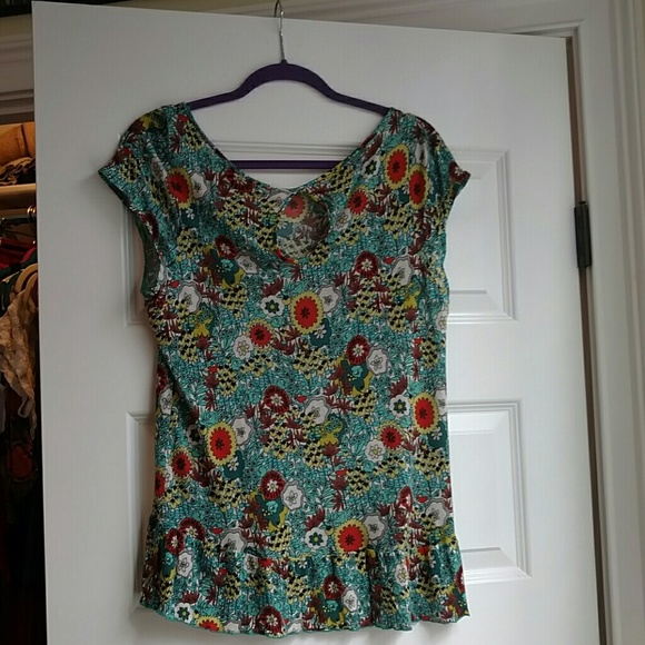 Anthropologie patterned top with ruffle hem - Picture 2 of 2
