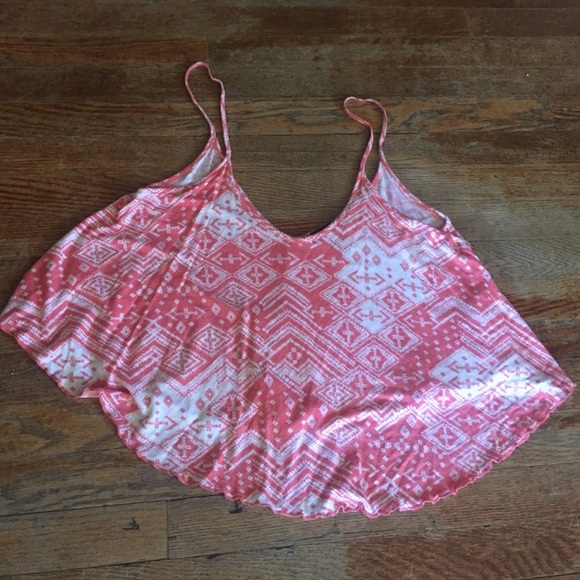 Coral tribal print flowy crop top