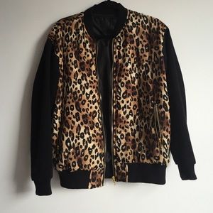 Leopard Print Cotton Bomber Jacket