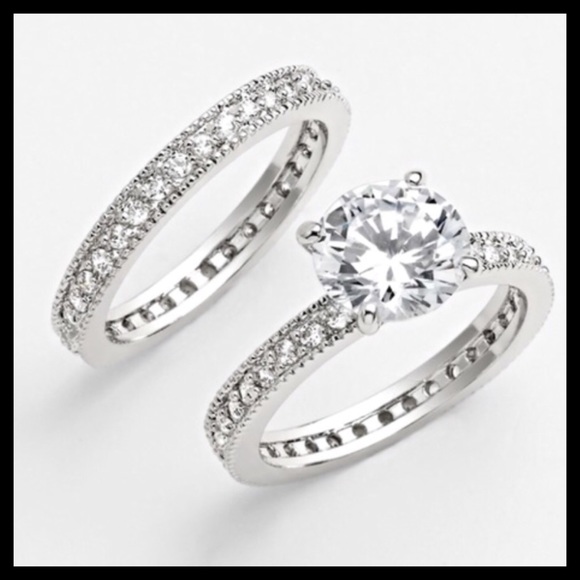 SOLD Diamond Engagement Pave Ring & Band CZ Set - Picture 2 of 4