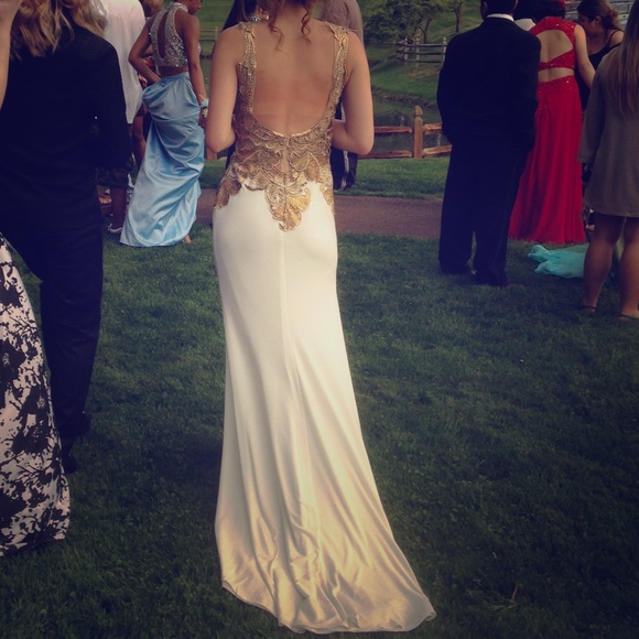 White and gold prom dress