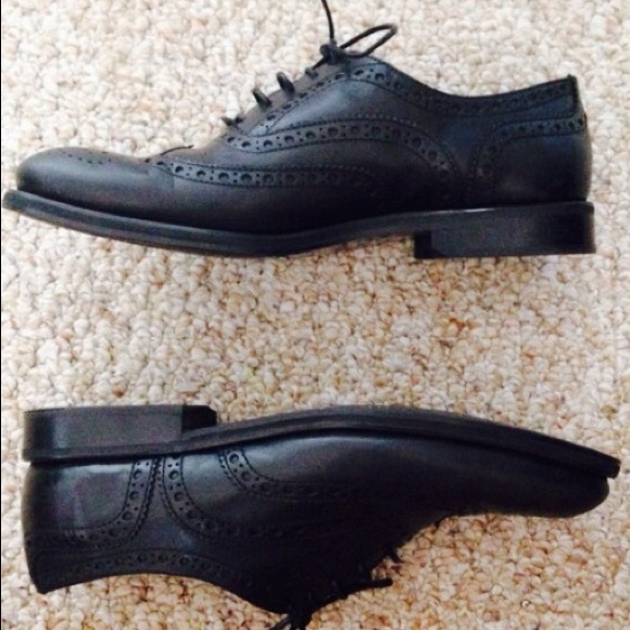 Black Leather Lace Up Brogue Oxford Flats