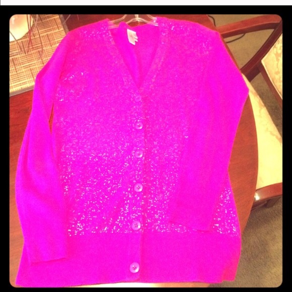 Hot pink juniors large glitter cardigan FANG