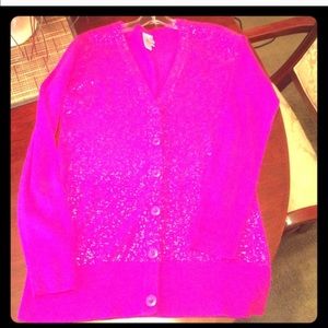 Hot pink juniors large glitter cardigan FANG